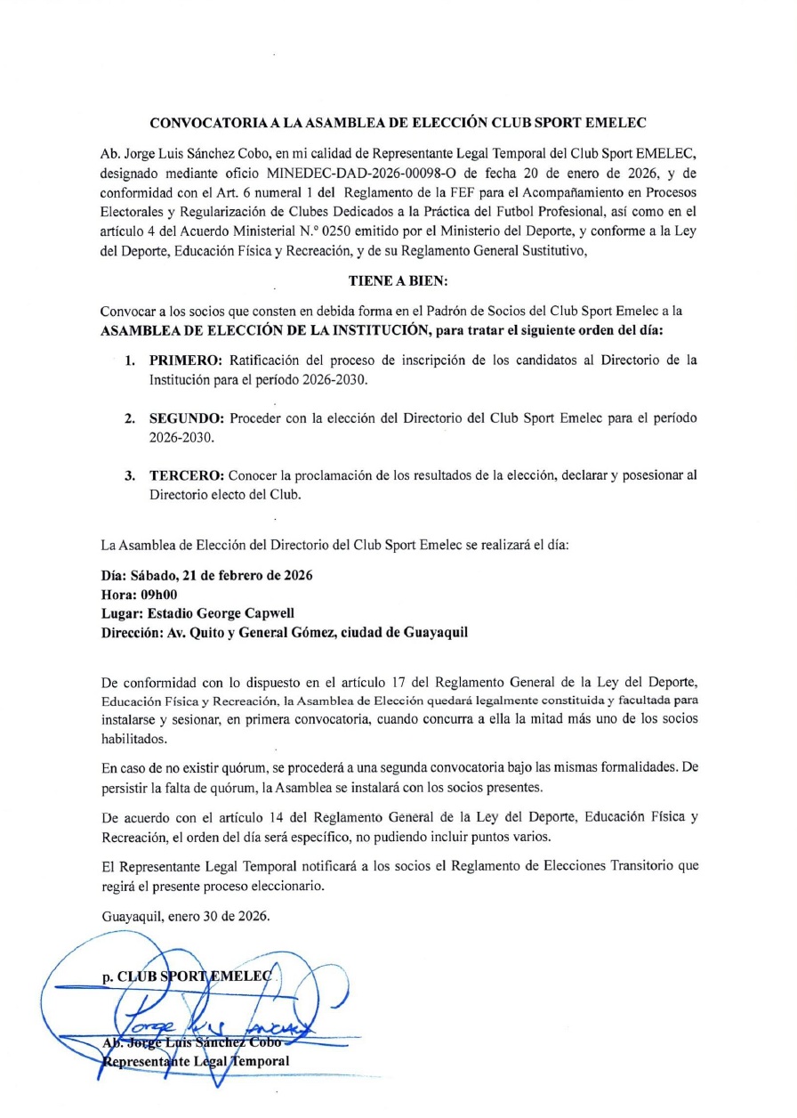 Comunicado Club Sport Emelec